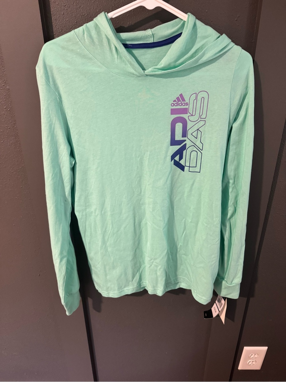adidas Mint Green Long Sleeve shirt with Purple Logo